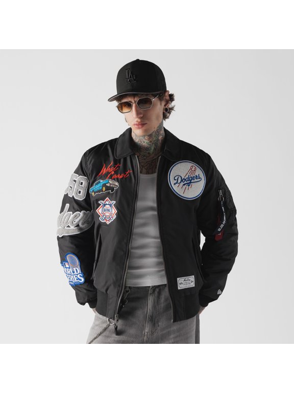 Men's New Era x Alpha Industries Black Los Angeles Dodgers MA-1 Full-Zip Bomber Jacket