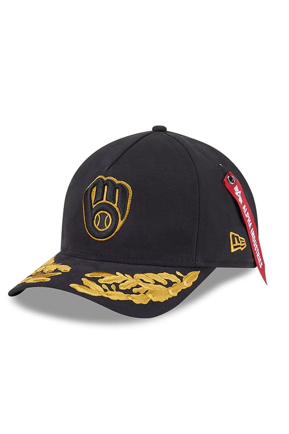 Men's New Era x Alpha Industries Black Milwaukee Brewers A-Frame 9FORTY Adjustable Hat