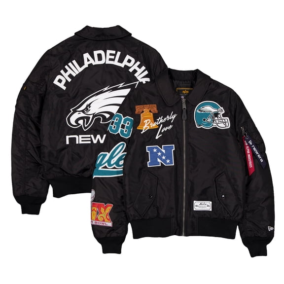 Men's New Era x Alpha Industries Black Philadelphia Eagles MA-1 Full-Zip Bomber Jacket