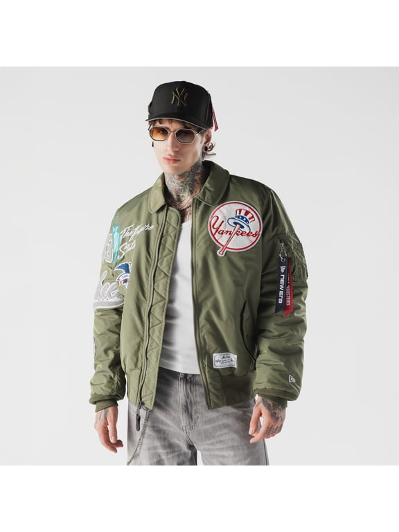 Men's New Era x Alpha Industries Green New York Yankees MA-1 Full-Zip Bomber Jacket
