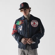 Mens New Era x Alpha Industries Navy Boston Red Sox MA-1 Full-Zip Bomber Jacket