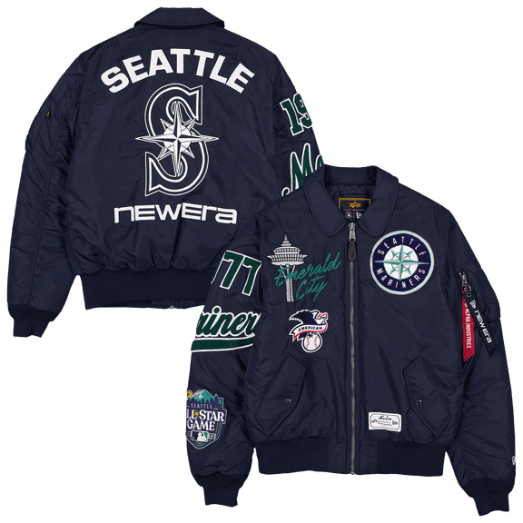 Men's New Era x Alpha Industries Navy Seattle Mariners MA-1 Full-Zip Bomber Jacket