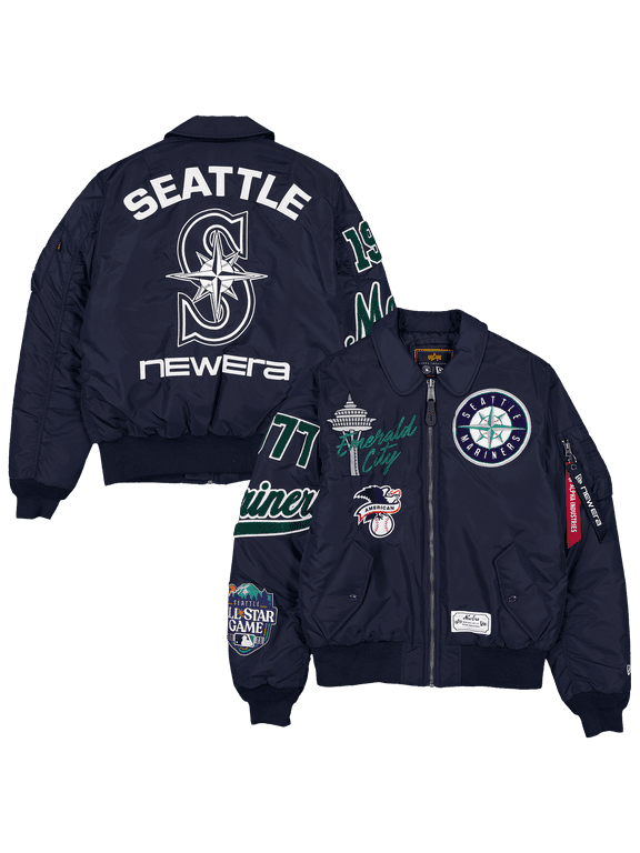 Men's New Era x Alpha Industries Navy Seattle Mariners MA-1 Full-Zip Bomber Jacket
