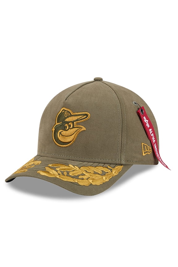 Men's New Era x Alpha Industries Olive Baltimore Orioles A-Frame 9FORTY Adjustable Hat