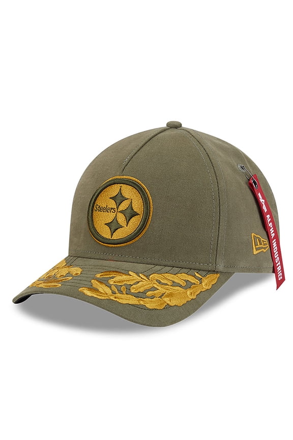 Men's New Era x Alpha Industries Olive Pittsburgh Steelers A-Frame 9FORTY Adjustable Hat