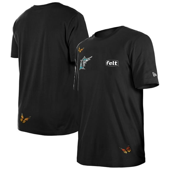 Men's-New Era x Felt  Black Florida Marlins Cooperstown Collection T-Shirt
