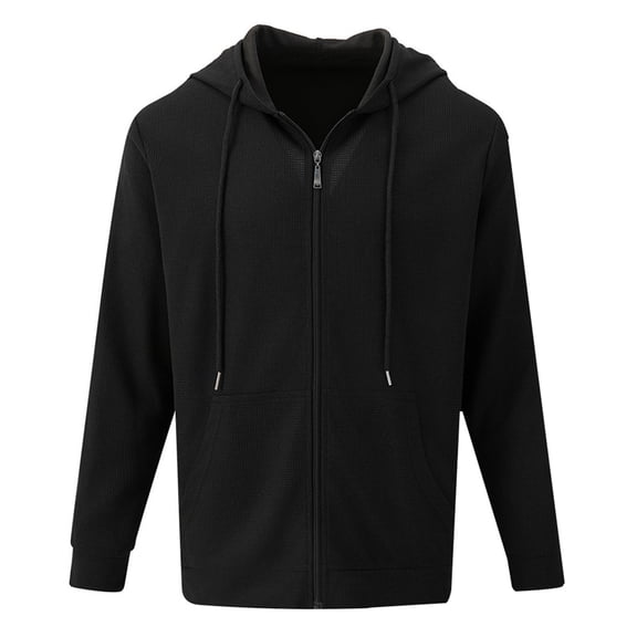 Men's New Fall And Winter Waff Le Solid Color Pocket Zipper Long Sleeved Jacket Jacket Hoodie