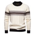 thumbnail image 1 of Men's New Horizontal Long Sleeve Tight Cuff Crewneck Sweater Fashion Casual Pullover (WHITE,M), 1 of 7