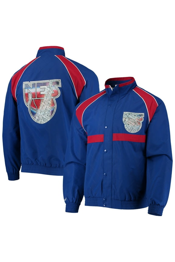Men's New Jersey Nets Blue Mitchell & Ness Hardwood Classics 75th Anniversary Authentic Warmup Raglan Full-Snap Jacket