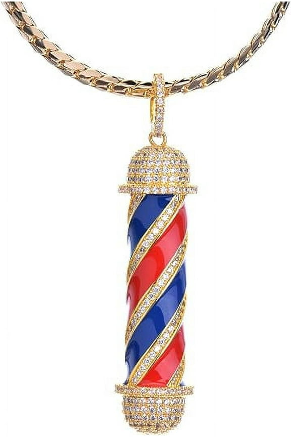 Men's New Micro Mini Pave Brass Barber Shop Pendant with 24 Miami Cuban Chain BCH 15108G
