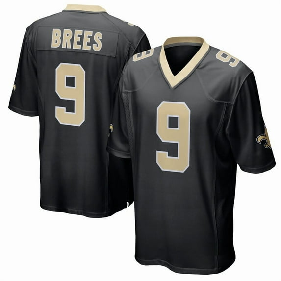 Men's New Orleans Brees 9 Black Stitched T-Shirts Sports Player Game Top, Small