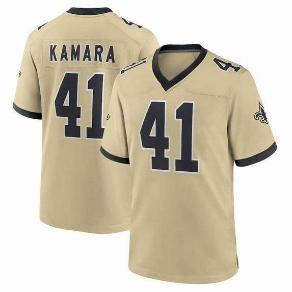 Men's New Orleans Kamara 41 Gold Stitched T-Shirts Sports Player Game Top, Large