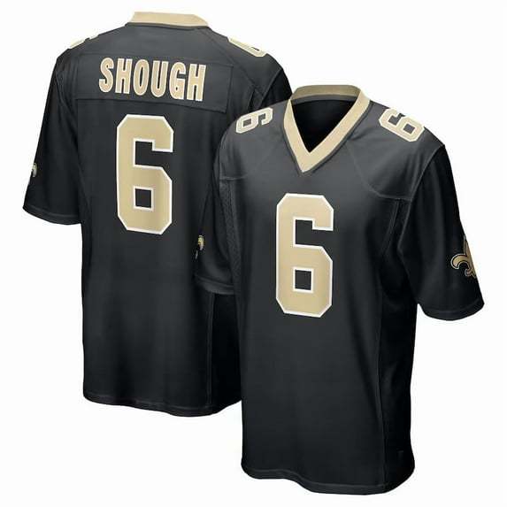 Men's New Orleans Shough 6 Black Stitched T-Shirts Sports Player Game Top, XX-Large
