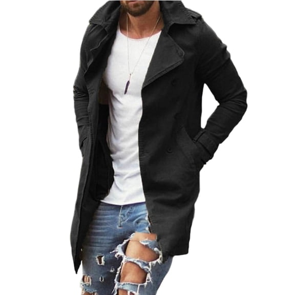 Men's New Plus-Size Slim-Fit Mid-Length Windbreaker - Casual Coat, Black, M