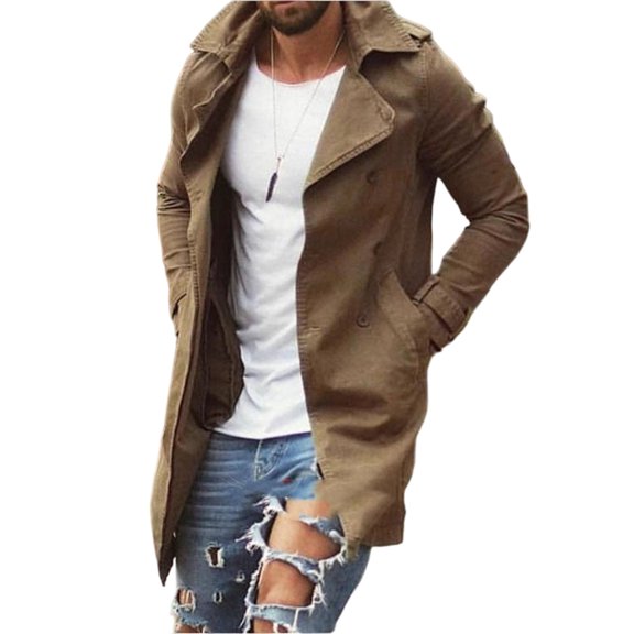 Men's New Plus-Size Slim-Fit Mid-Length Windbreaker - Casual Coat, Khaki, M