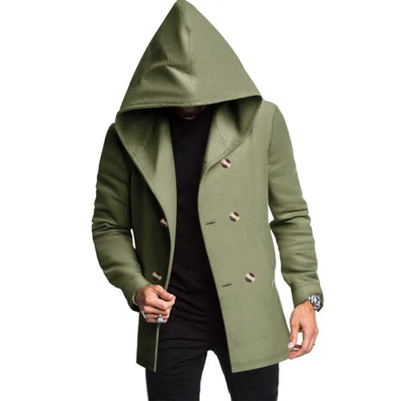 Men's New Slim-Fit Mid-Length Windbreaker - Hooded Casual Coat, Army Green, XL