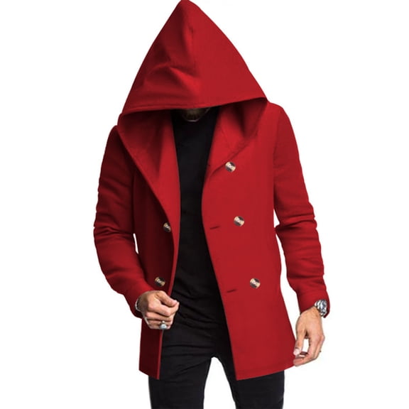 Men's New Slim-Fit Mid-Length Windbreaker - Hooded Casual Coat, Red, M