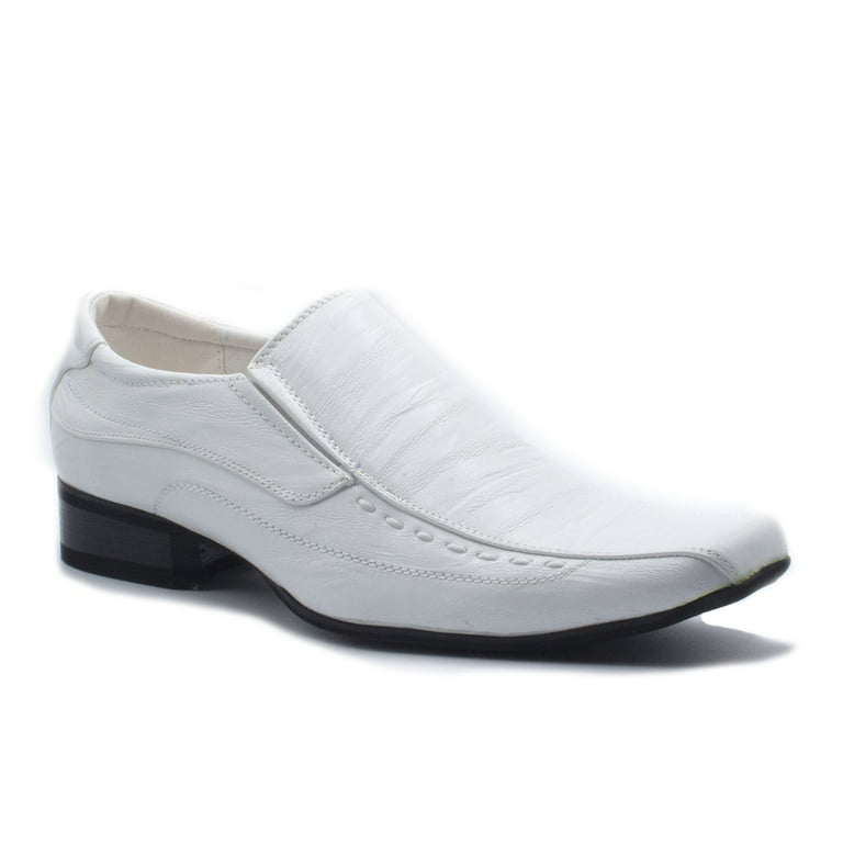 Men's New Slip On Square Toe Classic Loafers Dress Shoes, White,