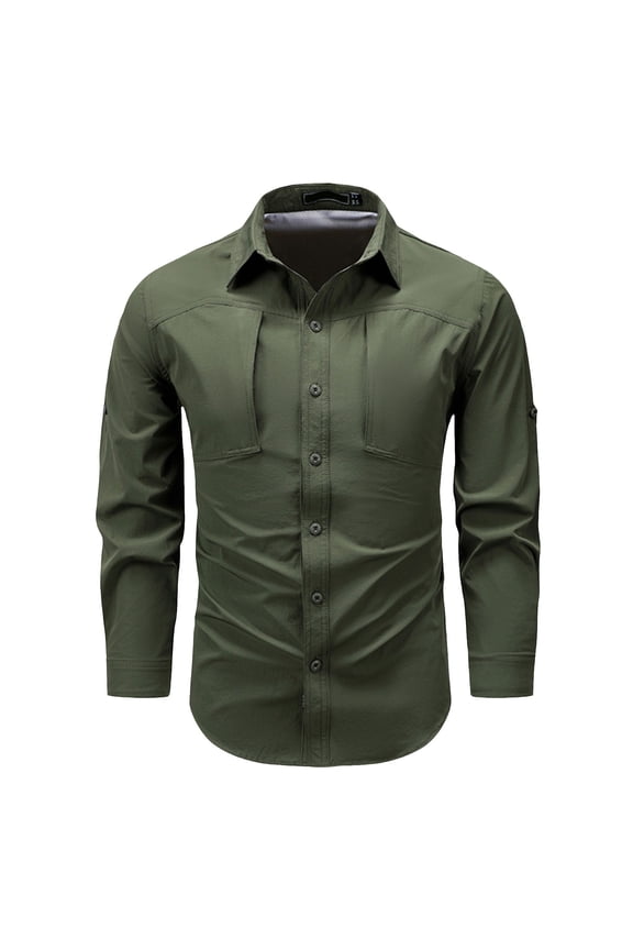 Men's New Spring Long Sleeve Nylon Shirt Stretch, Zipper Pocket, Breathable