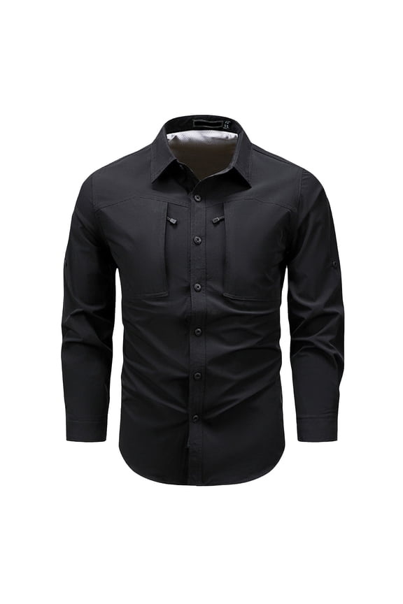 Men's New Spring Long Sleeve Shirt Nylon Stretch with Zipper Pocket, Breathable