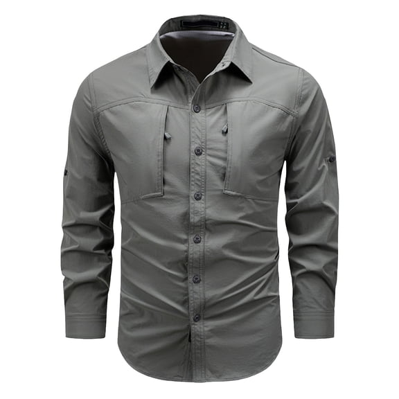 Men's New Spring Long Sleeve Shirt Nylon Stretch with Zipper Pocket, Breathable