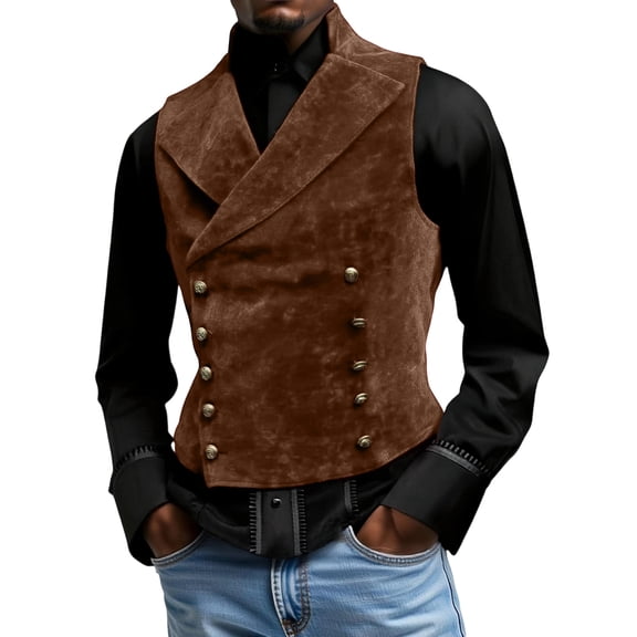 Men's New Stand-Up Collar Double-Breasted Suit Vest - Brown L