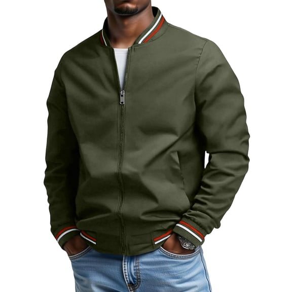 Men's New Stand-Up Collar Leisure Double-Stripe Jacket - Army Green L