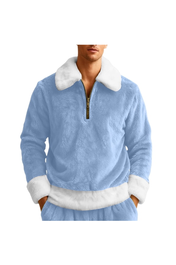 Men's New Style Leisure Half Zipper Flip Collar Hoodie | Stand Collar Pullover for Casual Fashion, Light Sports and Versatile Everyday Wear,Light Blue,S