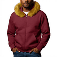 thumbnail image 1 of Men's New Style Warm Hooded Fur-Collar Jacket, Fuchsia, Size XXL, 1 of 4