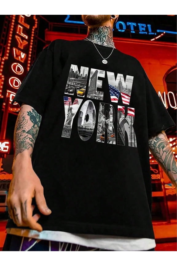 Men's New York City Graphic T-Shirt Black Short Sleeve Urban Streetwear Tee