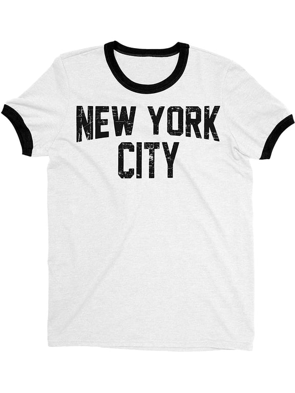 Men's New York City Ringer Tee White/Black, Distressed, XS