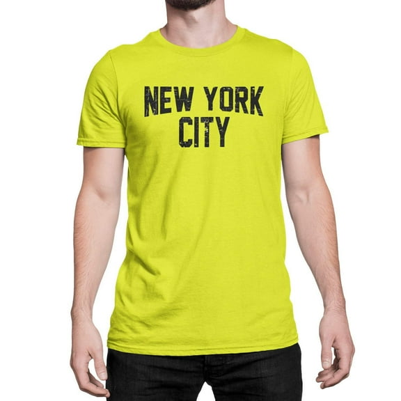 Men's New York City T-Shirt 90013, Safety Green, Distressed, Small