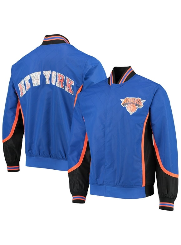 Men's New York Knicks Blue Mitchell & Ness Hardwood Classics 75th Anniversary Authentic Warmup Full-Snap Jacket