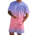 thumbnail image 1 of Men's New York Print Crewneck T-Shirt and Drawstring Shorts Set, Black-White Gradient 2-Piece Casual Tracksuit, 1 of 5