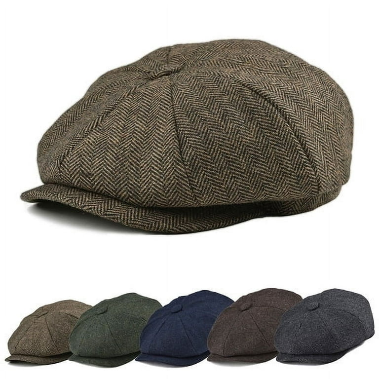 Men\'s Newsboy Cap Gastby Wool Blend Herringbone Tweed Winter Hat Warm