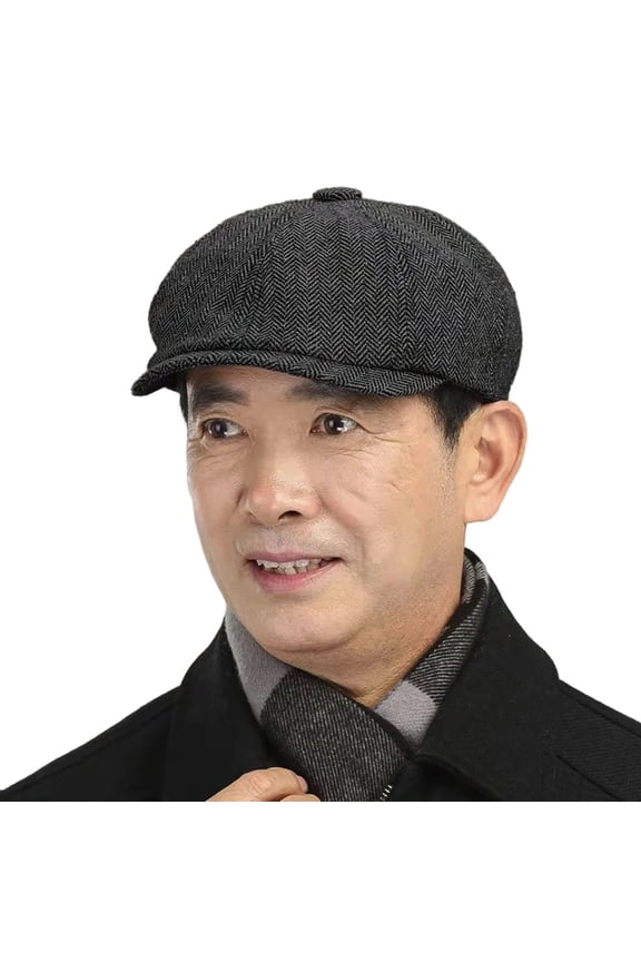 Men’s Newsboy Cap Herringbone Pattern Warm Octagonal Cap Casual Daily Autumn Winter Headwear