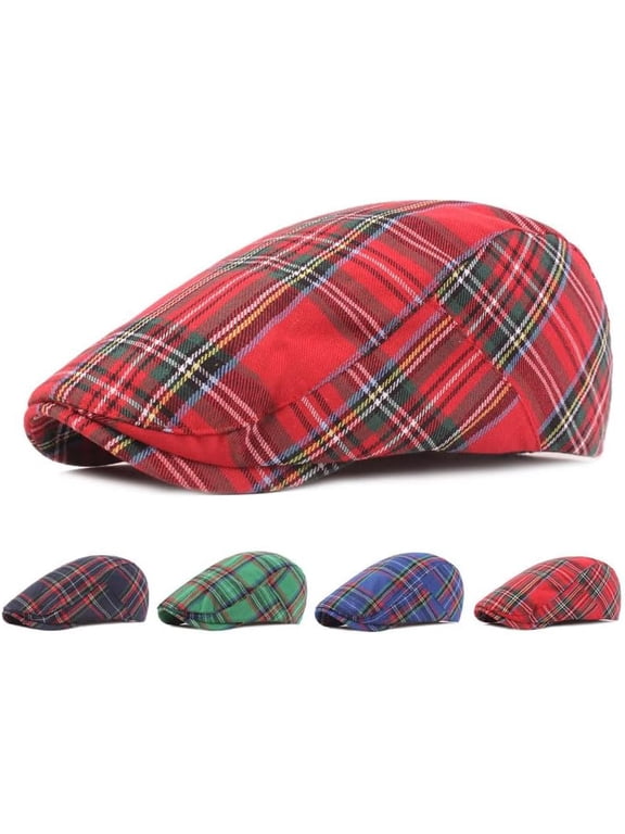 Men's Newsboy Hat Striped Plaid Flat Cap Adjustable Ivy Gatsby Cabbie Driving Irish Beret Hat 1Pack
