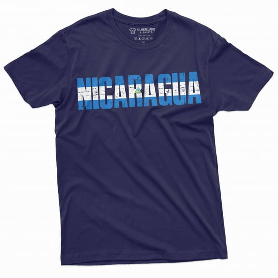 Men's Nicaragua T-shirt Nicaragua Patriotic flag coat of arms tee shirt (4X-Large Navy Blue)