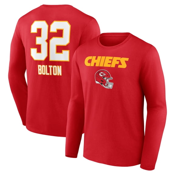 Men's Nick Bolton Red Kansas City Chiefs Wordmark Player Name & Number Long Sleeve T-Shirt
