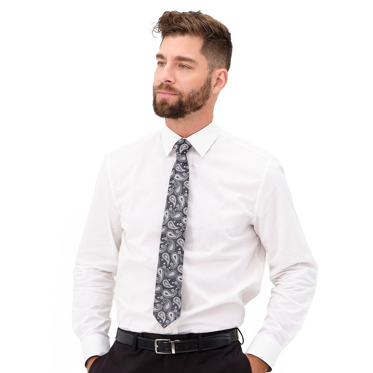 Men's Nick Graham Modern-Fit Stretch Dress Shirt & Tie Set Color: White ...
