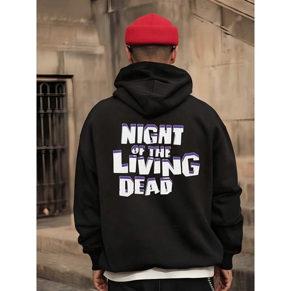 Men's Night Of The Living Dead Graphic Oversized Hoodie - Zombie Movie Art Print Streetwear Sweatshirt, Soft Comfortable Casual Pullover For Men, Spring Fall Winter Daily & Outdoor Wear