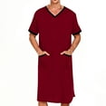 thumbnail image 1 of Men's Nightgown V Neck Short Sleeve Color Block Sleepwear Casual Loose Comfy Soft Pajamas With Pockets (XL, Red), 1 of 6