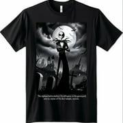 GUSSEAK Men's Nightmare Before Christmas Jack Skellington Graveyard Pose TShirt Tim Burton Style Black Tee for Fans Photo Realistic Design