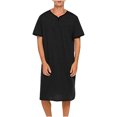 thumbnail image 1 of Men's Nightshirt Comfy Nightwear Big&Tall V Neck Short Sleeve Soft Loose Pajama Sleep Shirt Size 4XL-5XL Black, 1 of 6