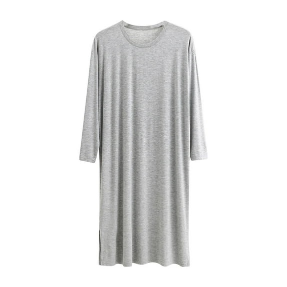 Men's Nightshirt Long Sleeve Nightgown Soft Loose Sleepwear Comfy Big & Tall Round Neck Sleep Shirt for Sleeping