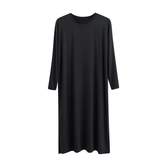 Men's Nightshirt Long Sleeve Nightgown Soft Loose Sleepwear Comfy Big & Tall Round Neck Sleep Shirt for Sleeping