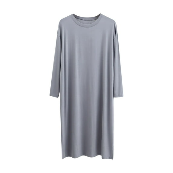 Men's Nightshirt Long Sleeve Nightgown Soft Loose Sleepwear Comfy Big & Tall Round Neck Sleep Shirt for Sleeping