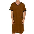 thumbnail image 1 of Men's Nightshirts Short Sleeve Soft V Neck Pajama Sleep Homewear with 2 Pockets Lounge Nightwear Loose Fit (XL, Brown), 1 of 6
