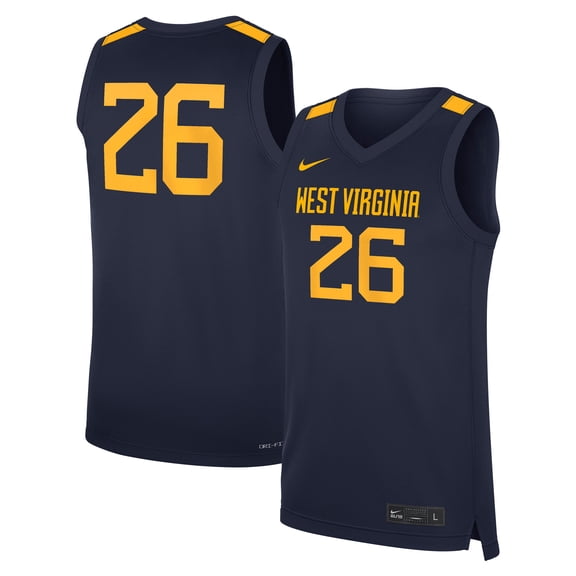 Men's Nike #26 Navy West Virginia Mountaineers Road Replica Basketball Jersey