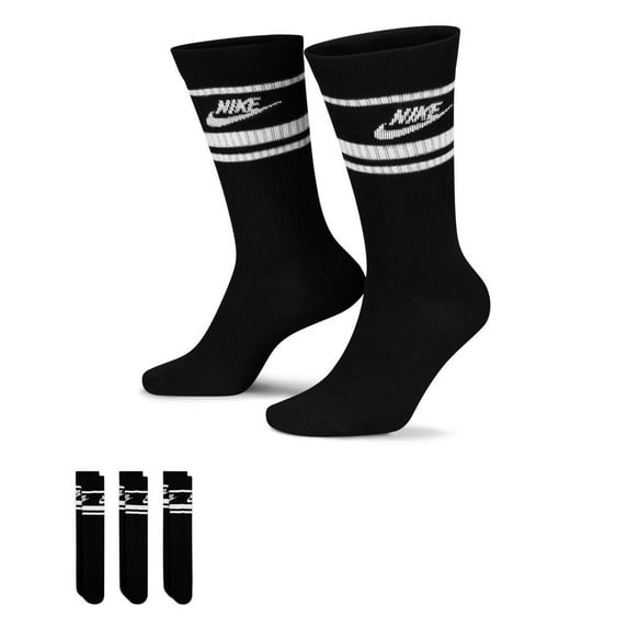Men's Nike 3-Pack Everyday Essential Striped Crew Socks Color: Black White Size: 8-12